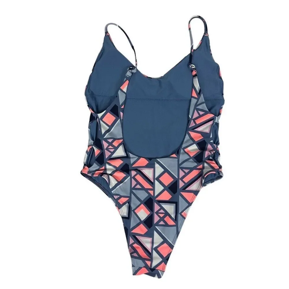 Aerie Geometric Print Voop Neck One Piece Swimsuit size Medium